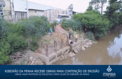 Obras visam contenção de erosões no Ribeirão da Penha